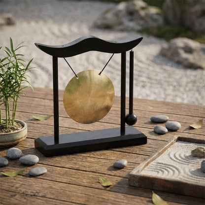 Relaxation Desktop Gong Fortune High Volume Copper Bell Wood Frame Meditation Feng Shui Metal Cymbals House Warming