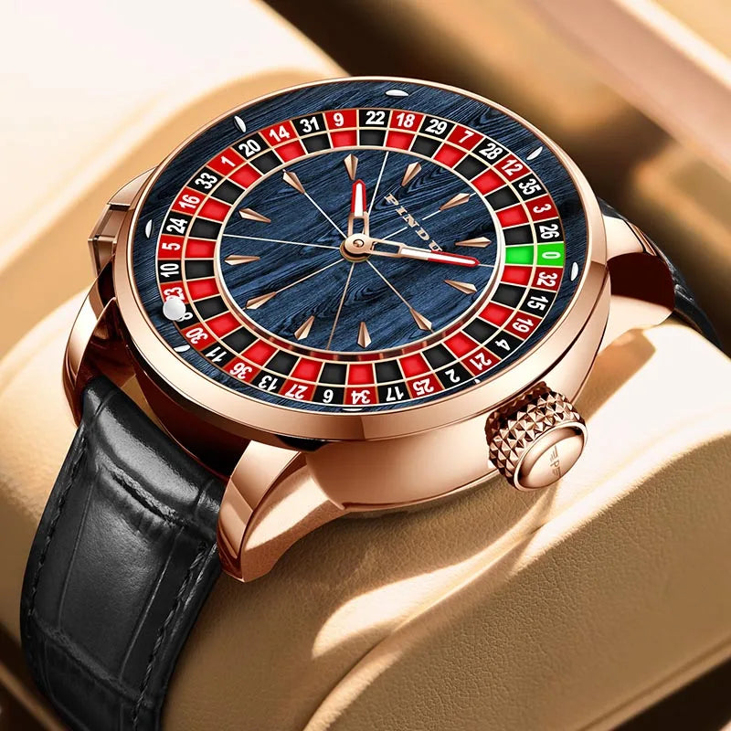 PINDU Design New NH35A Mechanical Watches Men Push Button Turn Russian Roulette Game Sapphire Mirror Diamond Dial Men's Watch