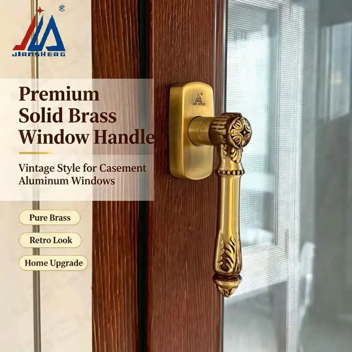 Premium Solid Brass Casement Window Handle, Vintage Bronze Lever for Aluminum Window, Replacement Hardware