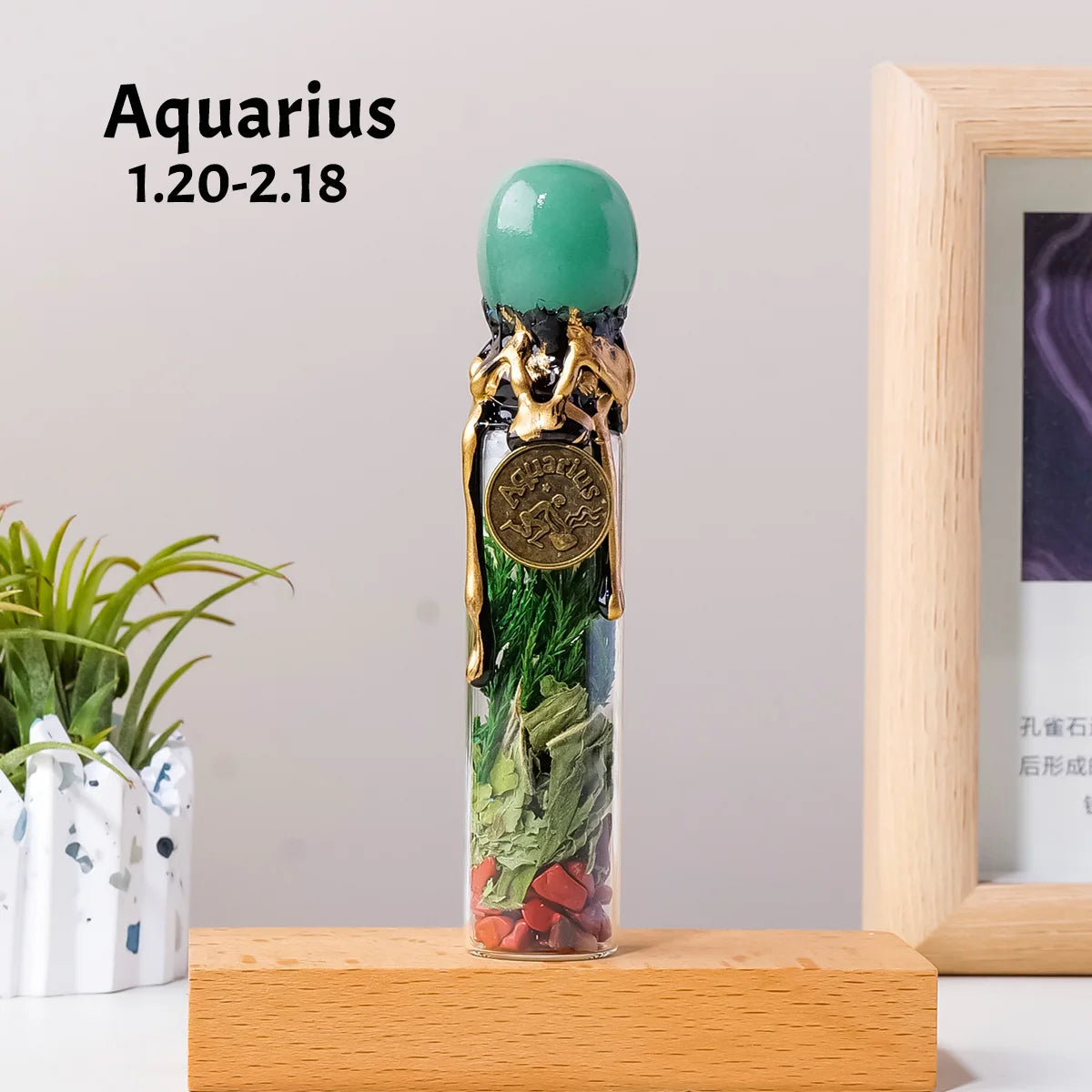 1PC Natural Crystal Zodiac Wishing Bottle, Magic Energy Healing Stone Drifting Bottle with Raw Stones, Spiritual Divination Reik