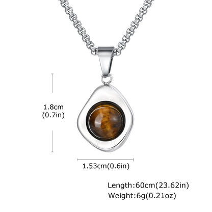 Trendy Pendant Necklaces for Men,Square Natural Stone Stainless Steel Necklaces,Hip Hop Healing Jewelry Gifts for Husband Dad