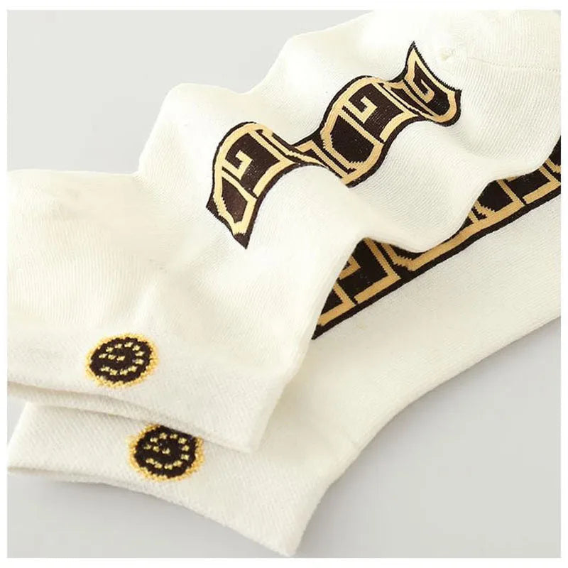 5/10/20 Pairs Winter Socks Men Short Breathable Luxury Socks Designer Brand Low-Cut Fashion Trendy Ankle Socks Geometric Pattern