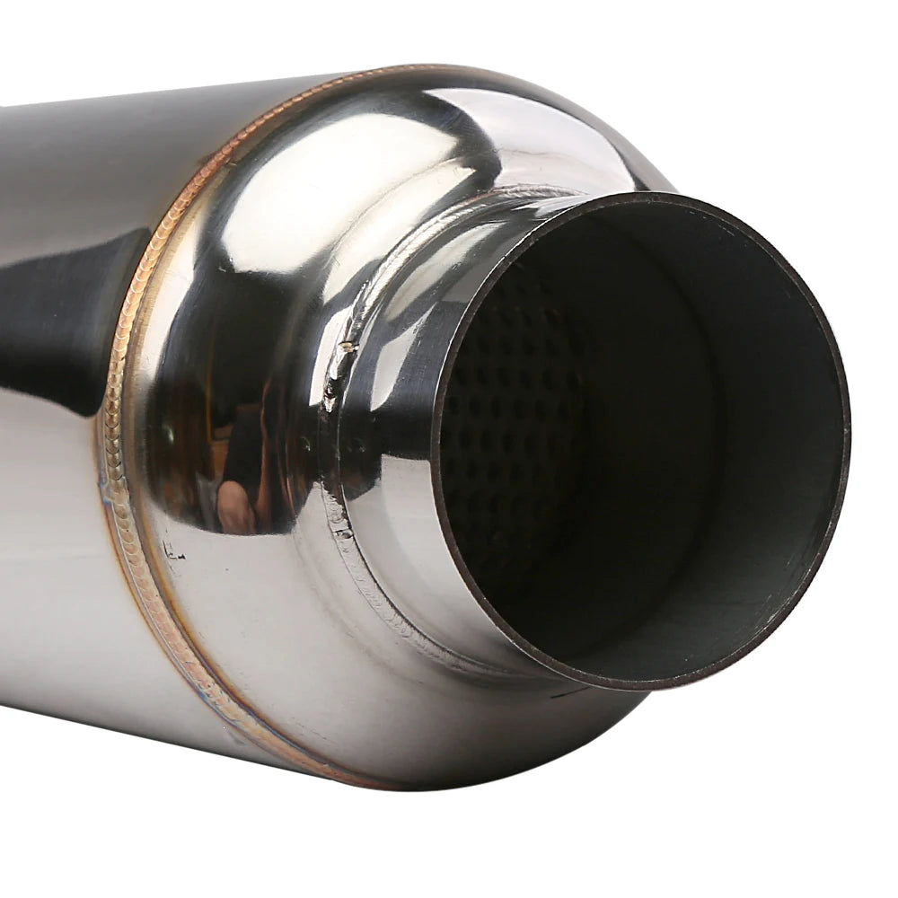 Universal 2.5" / 3" Inlet Exhaust Muffler Pipe Stainless Steel Resonator 12" Length Deep Sound Performance