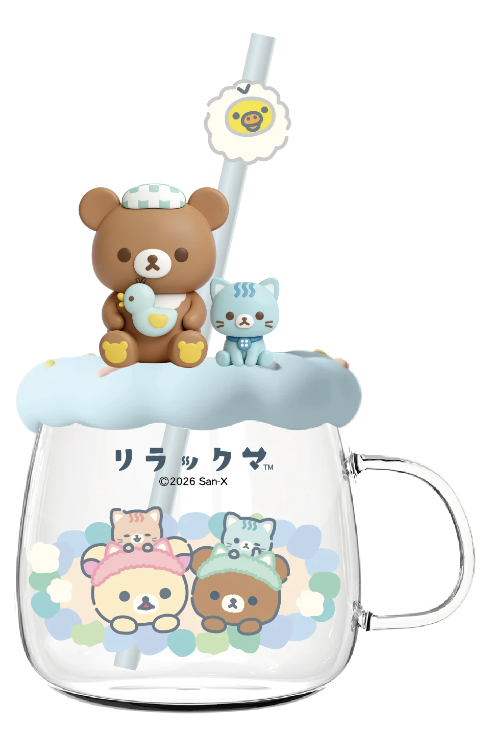 Rilakkuma Glass Water Cup With Lid Straw High Temperature Resistant Cute Cartoon Drinking Mug For Office Home Daily Use