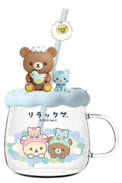 Rilakkuma Glass Water Cup With Lid Straw High Temperature Resistant Cute Cartoon Drinking Mug For Office Home Daily Use
