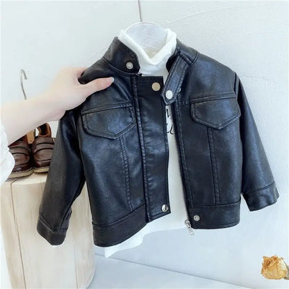 Children's motorcycle leather jacket 2025 new spring and autumn winter girls' jacket boys' western-style jacket