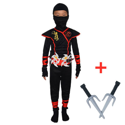 Black Ninja Costume Boy Halloween Japanese Samurai Costume Kid Anime Muscle Costume with Foam Accessories Best Children Gift