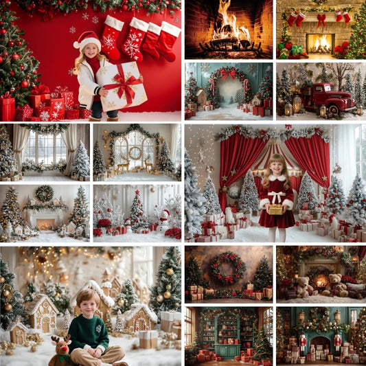 2026 Christmas Photography Backdrop Winter Gingerbread House Fireplace Xmas Tree Kid New Year's Eve Party Decor Photo Background