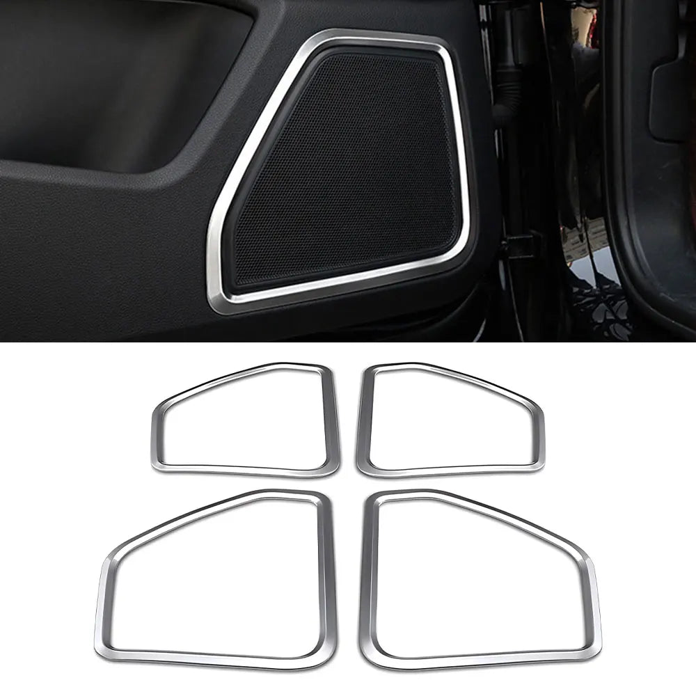 4 Pieces for Porsche Macan 2015-2021 Silver Stainless Steel Door Speaker Horn Ring Frame Cover Trim