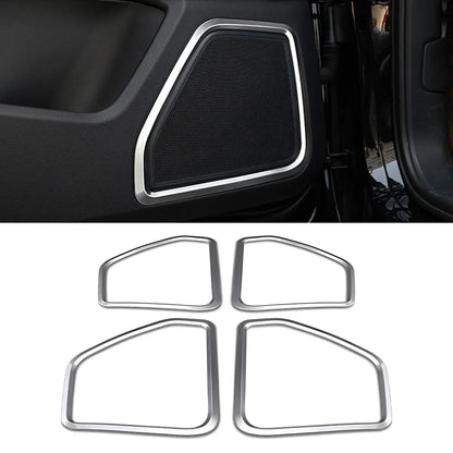 4 Pieces for Porsche Macan 2015-2021 Silver Stainless Steel Door Speaker Horn Ring Frame Cover Trim