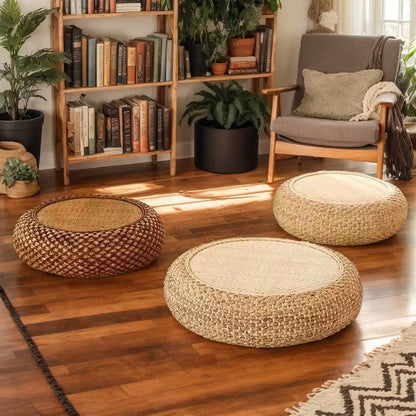 Rattan Low Stool Living Room Household Round Stool Aquatic Grass Rattan Creative Sofa Leisure Balcony Bay Window Seat Pier