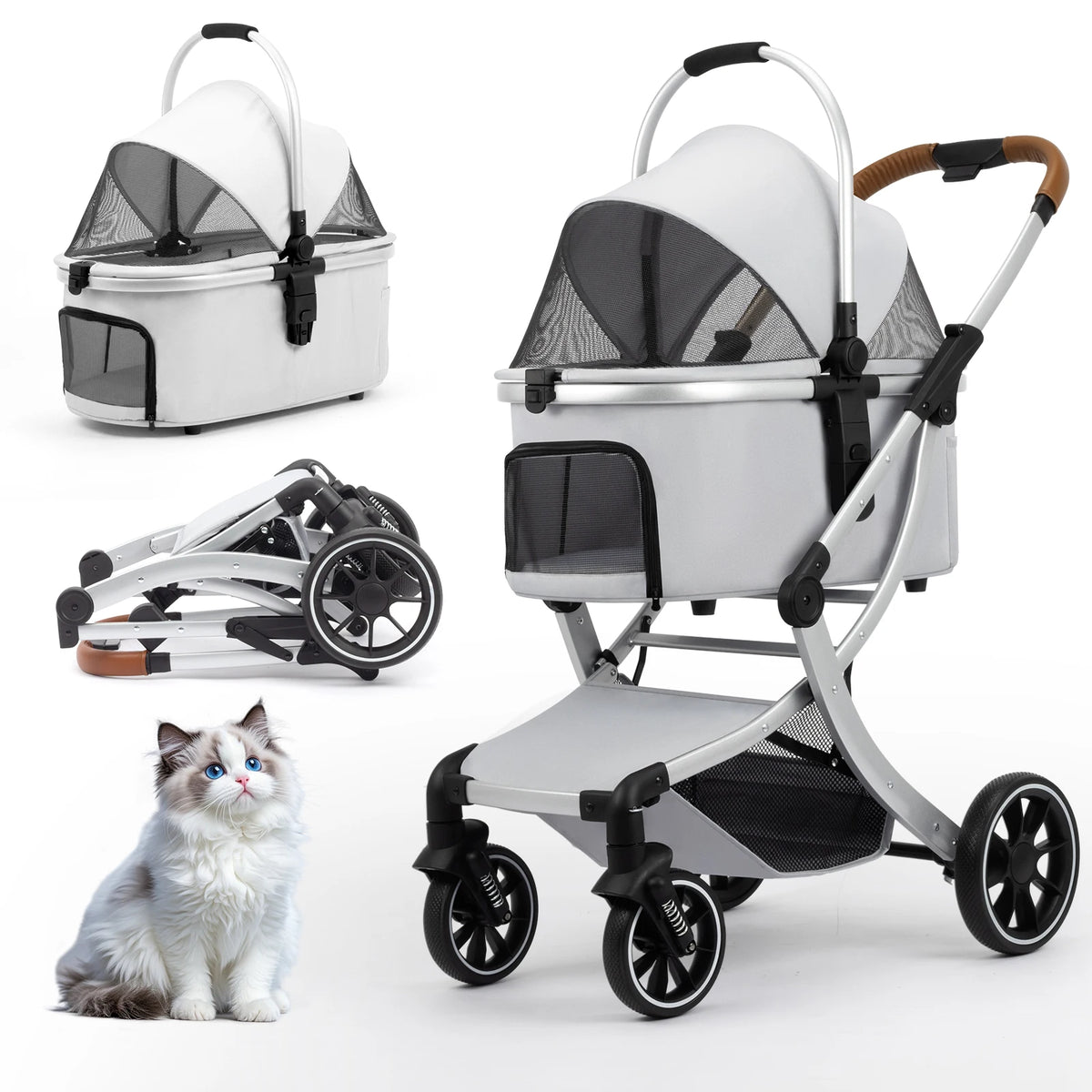 STLFFactory Price Foldable Pet Stroller with Shock Absorbers and Mesh Windows for Cats and Dogs