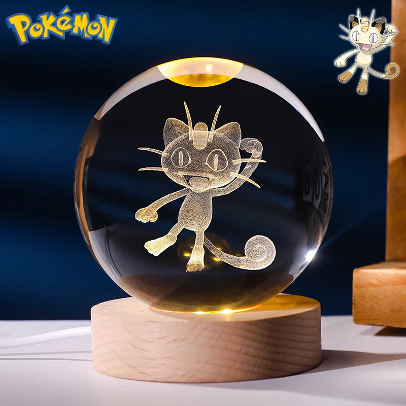 Pokemon 3D Crystal Ball Figure Toys Blastoise Scyther Garchomp Greninja Lugia Ampharos Gengar Glass Ball Night Light Gifts Kids