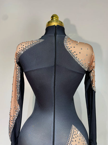 Fashion Sparkly Rhinestone Bodycon Bodysuit Female Singer Dancer Stage Perform Outfit Luxury Birthday Club Drag Queen Costume