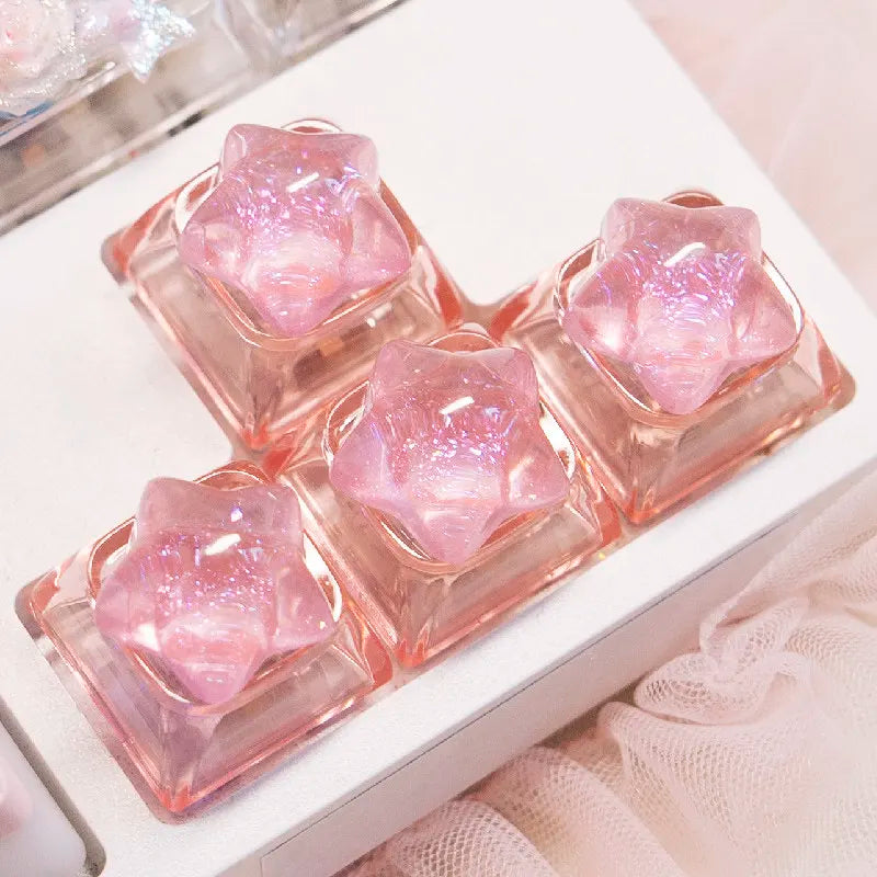 4pc Personalized Backlit Star Glitter Keycap Transparent Cute WASD Direction Key for Mechanical Keyboard Game Office Accessories
