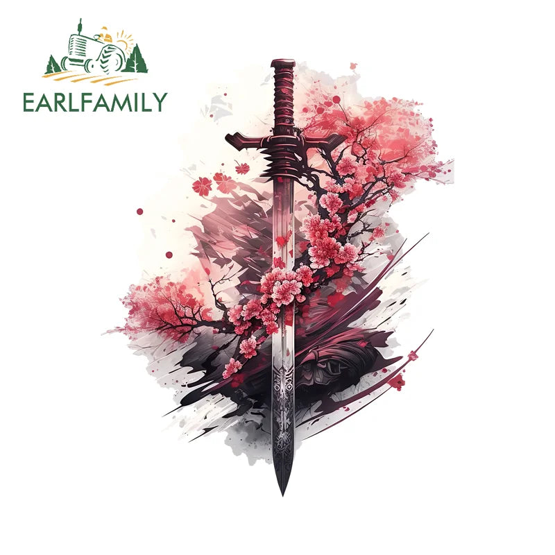 EARLFAMILY Samurai Theme Katana Design Car Stickers Cool Cartoon Picture Decal Amusing Motorcycle Car Body Occlusion Scratch