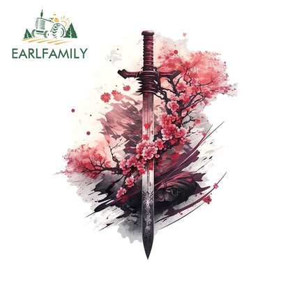 EARLFAMILY Samurai Theme Katana Design Car Stickers Cool Cartoon Picture Decal Amusing Motorcycle Car Body Occlusion Scratch
