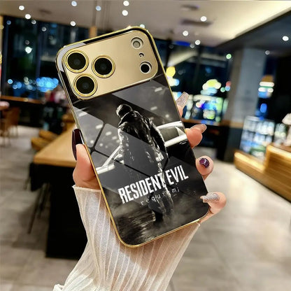 R-Resident Evil 9 Phone Case For IPhone 17 16 15 14 13 12 Pro Max Plus Electroplated Metal Bumper Case Tempered Glass Back