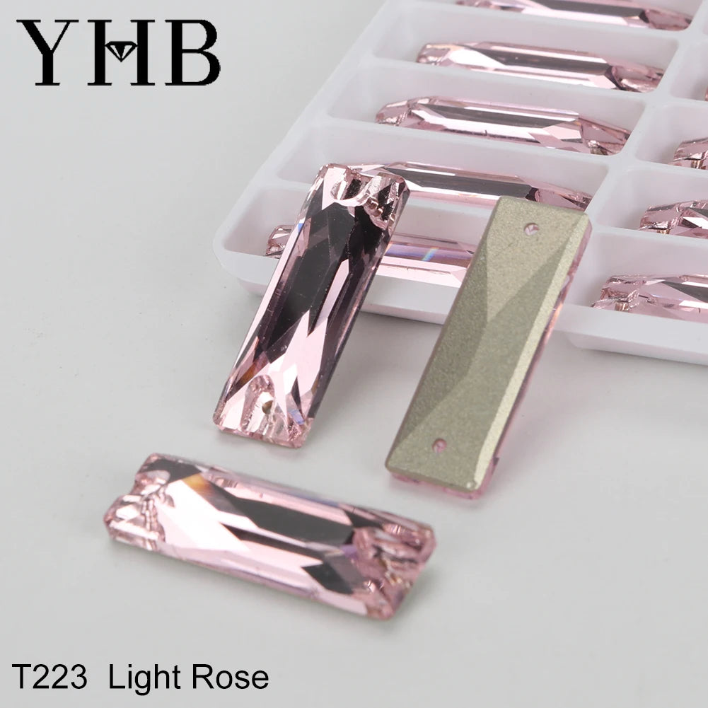 YHB Top Quality Cosmic Baguetee Glass Crystal AB Moonlight Sewing Stones Flatback Sew on Rhinestones For Garment Clothes Bags