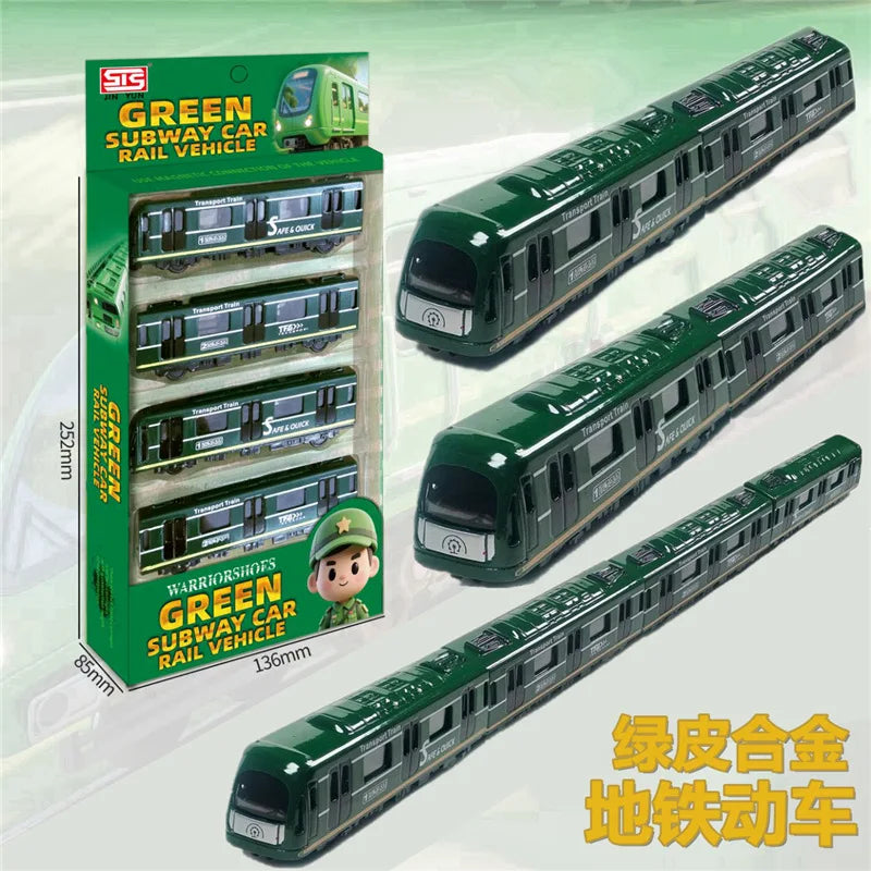 44cm alloy green leather subway bus train high-speed rail car 4-section magnetic connection model children's toy collection gift