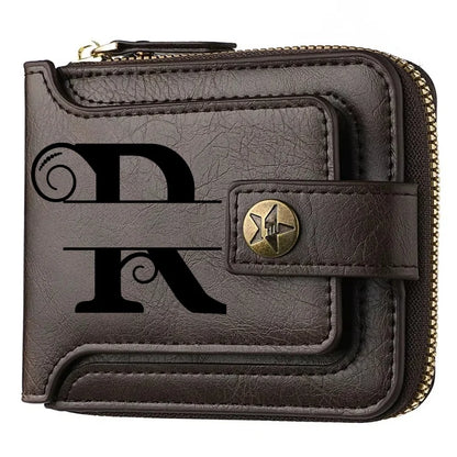 Personalized  PU Leather Chain Short Wallet For Man, Engraved Name&Text Bifold Stylish Brown Wallet For Man Valentines Birthday