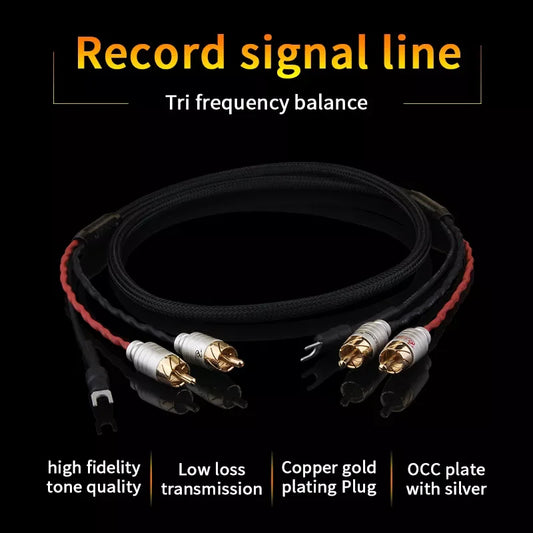 YYAUDIO 4 Core Pure Copper OFC 2 RCA to 2 RCA Ground U Spade Plug Audio Phono Tonearm Cable with Ground Wire Dual Magnetic Ring