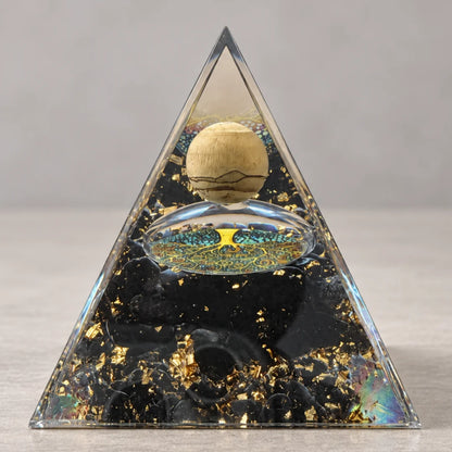 Orgone Pyramid with Picture Jasper Sphere Tree of Life Obsidian Gravel Orgonite Energy Generator Meditation Home Ornament
