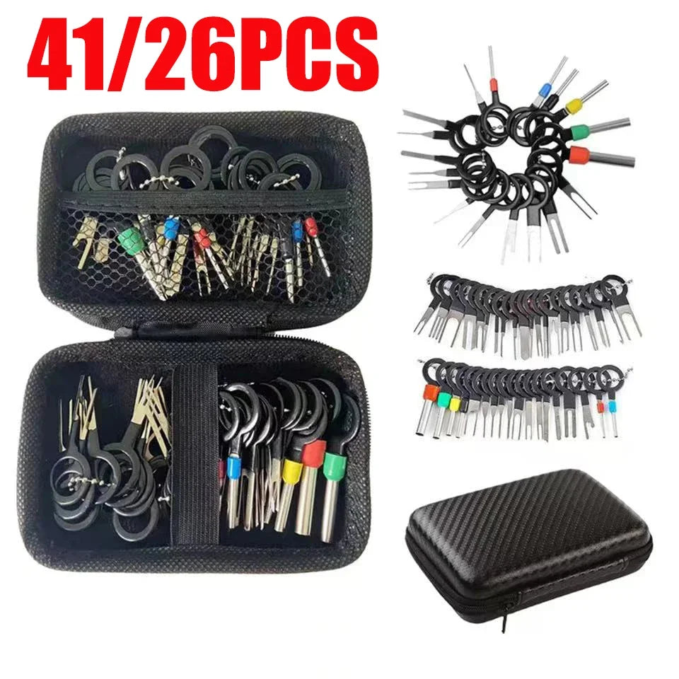 41/26pcs Car Terminal Removal Kit Box Wire Plug Connector Extractor Puller Release Pin Extractor Set Terminal Plug Repair Tools
