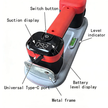 Electric Battery Suction Cup Cordless Vacuum Lifter for Tiles Glass Marble Floor Gap Repair Tool with LCD Display & Spirit Level