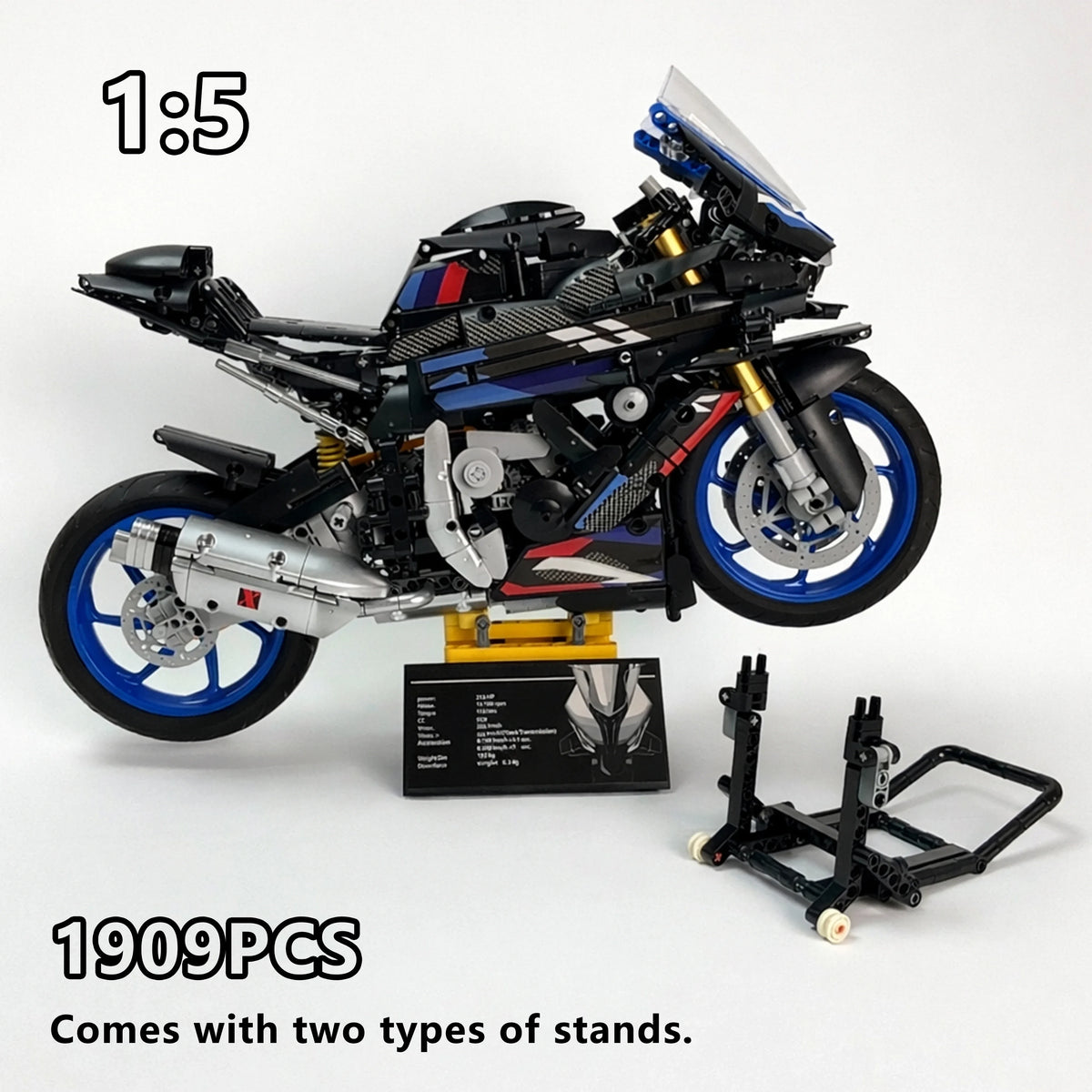 MOC Cool Superbike Model Kit 1909PCS Black Red Blue Edition 5 Scale Racing Motorcycle Building Blocks for Adults Holiday Gifts