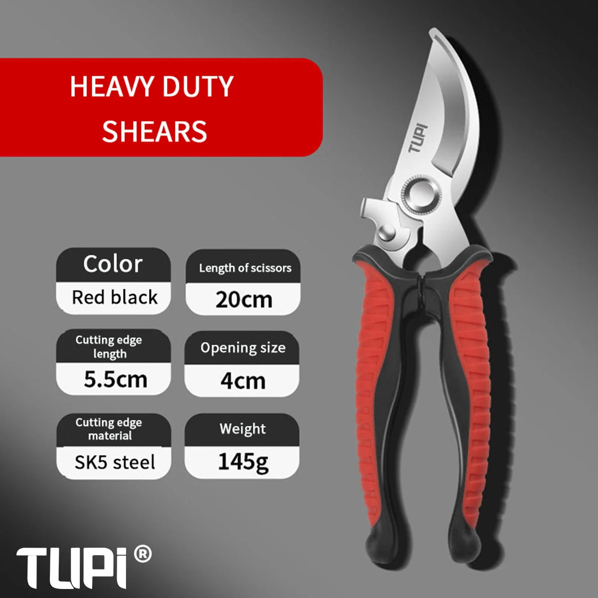 TUPI Professional Bypass Pruning Shears Garden Scissors for Tree Trimming Durable Hand Clippers with Ergonomic Non-Slip Handle
