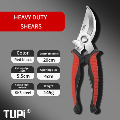 TUPI Professional Bypass Pruning Shears Garden Scissors for Tree Trimming Durable Hand Clippers with Ergonomic Non-Slip Handle