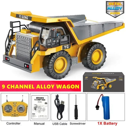 Oike 4WD Remote Control Excavator Alloy Dump Truck Bulldozer Radio Model RC Car Construction Vehicle with Lights Sound Toy Gift