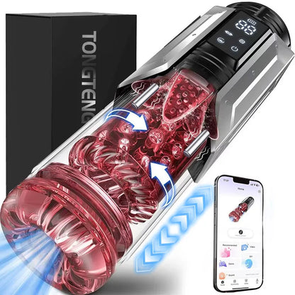 APP LED Automatic Male Masturbator Cup 7 Sucking Rotating Licking Thusting Modes Pocket Pussy Stroker Blowjob Sex Toys For Men