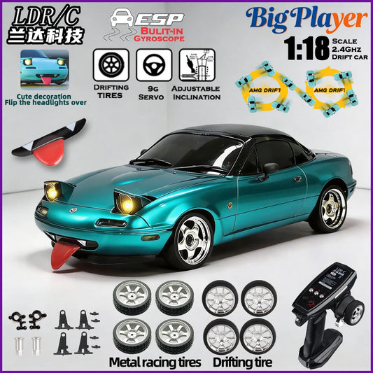 New LDRC LD1804 1/18 Mazda MX5 2WD RC Drift Car 2.4G Full Scale Control ESP LED Lights Simulation Racing Car Model Toy Gifts
