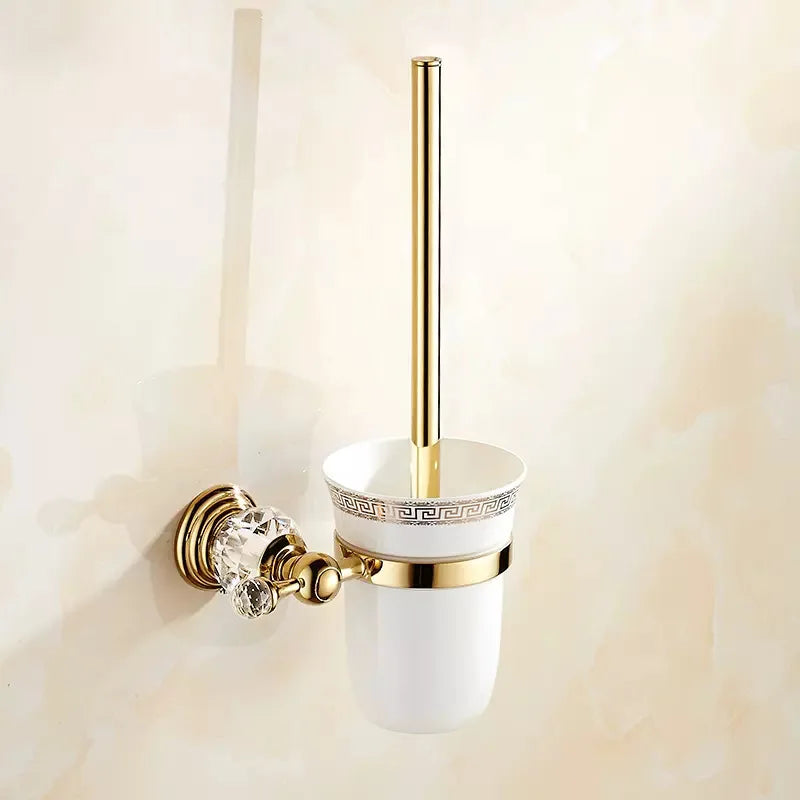 Luxury Gold Polished Brass Bathroom Accessories Set - Wall-Mounted Crystal Bath Hardware Collection