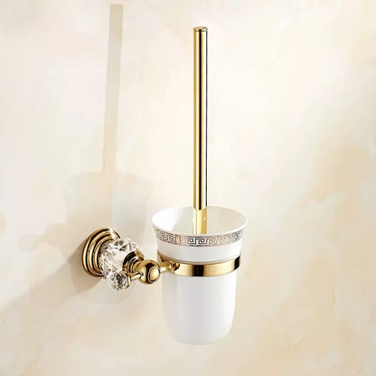 Luxury Gold Polished Brass Bathroom Accessories Set - Wall-Mounted Crystal Bath Hardware Collection