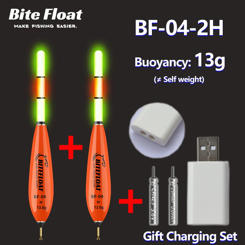 Bite Float Electronic Float 5pcs Set 2 Smart Electronic Floats + 2 Rechargeable Batteries + 1 Charger Night Fishing