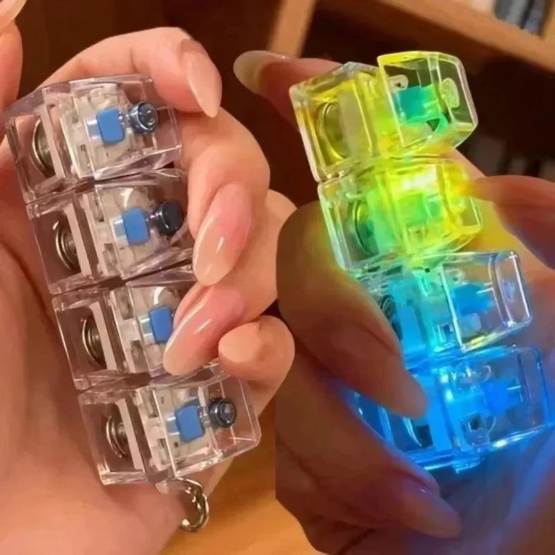 Jardme 2PCS Light Up Finger Keyboard Keychain 4 Keys Keycap Stress Relief Clickable LED Button for Office Desk Accessory