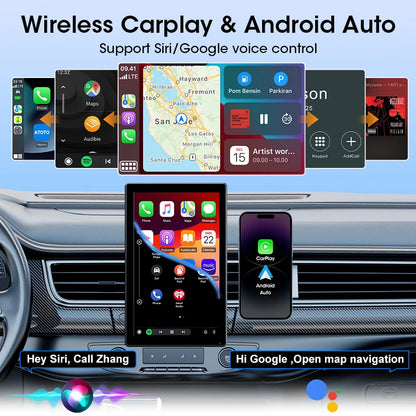 Jansite 9" Vertical Screen Car Radio Multimedia Video Player Wireless Carplay Android Auto Magnetic bracket Car Monitors GPS