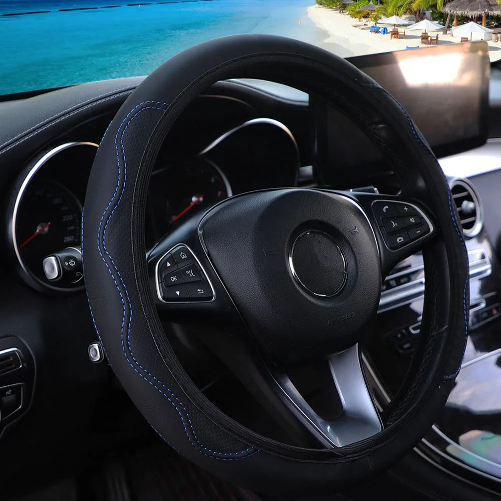 PU leather three-dimensional embossed hand-shaped massage car rimless steering wheel cover for 14.5 - 15 inch car interiors