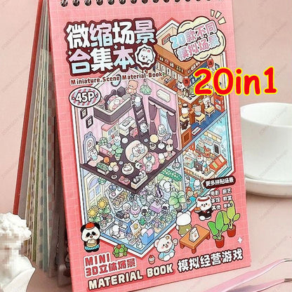 20Pcs Scenes Cartoon Landscape Sticker Book Forest Village DIY 3D Sticker Cabin Scene Pocket Birthday Gift for Kid Child Student