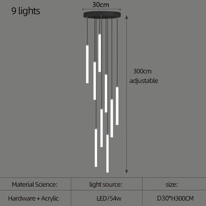 Nordic Stairs LED Long Chandeliers Minimalist Duplex Attic Living Room Kitchen Pendant Lights Home Decoration Ceiling Chandelier
