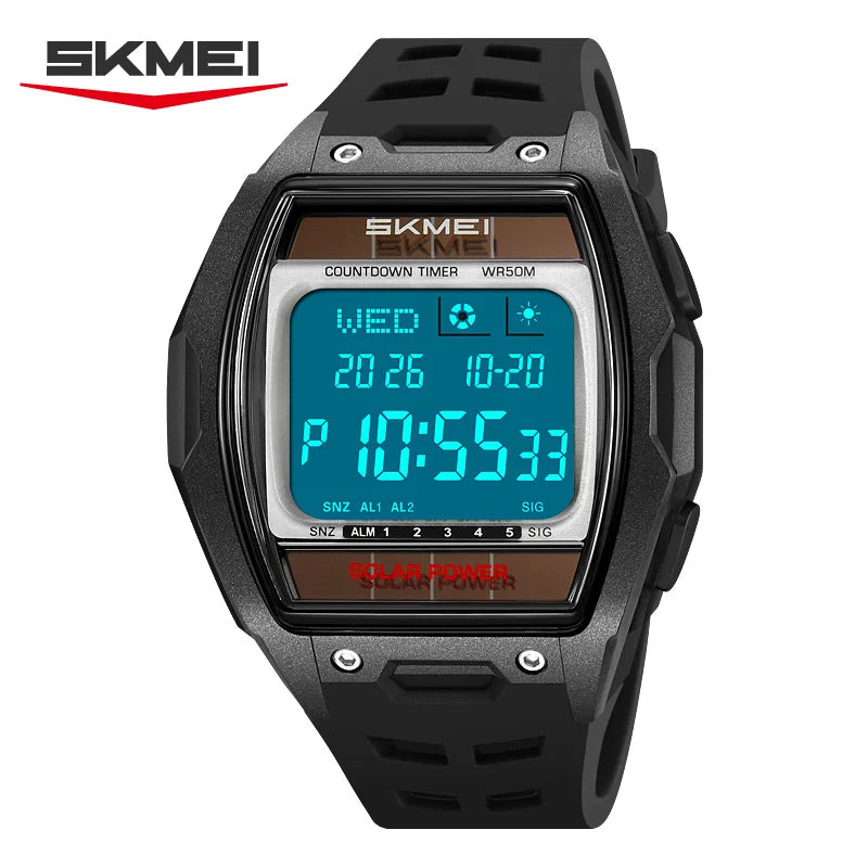 SKMEI 2750 Fashion Men Electronic Watch Solar Power Large Screen Luminous Calendar Multifunctional Outdoor Sport Watches for Man