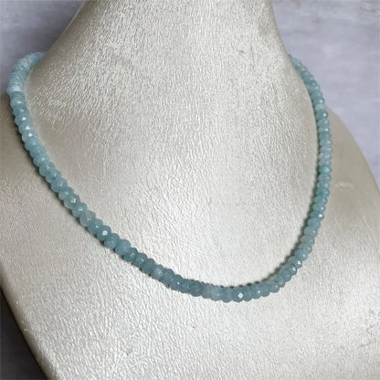 4*6MM Faceted Aquamarine Necklace Power Natural Stone Jewelry Dance Health Care Gemstone Protection Healing Yoga 40/45/50/55CM