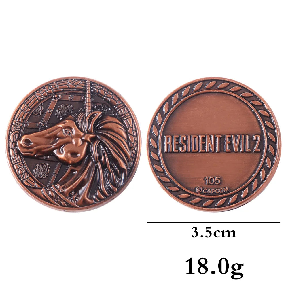 Residents Evils Commemorative Lion Badge Statue Decryption Coins Keychain RPD Raccoon City Police Station Keyring Unisex Jewelry