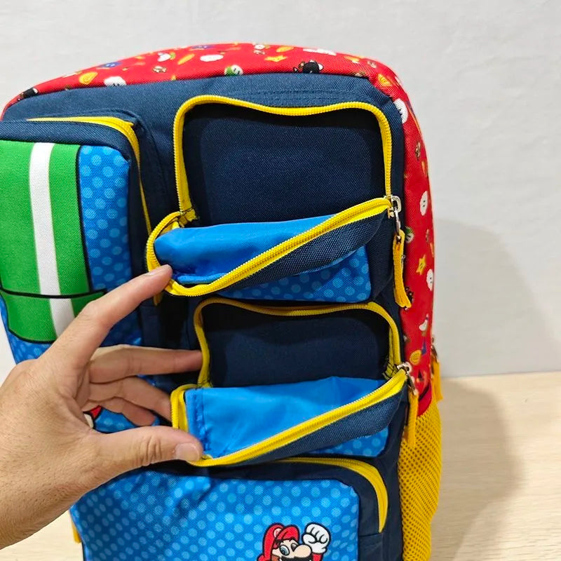Cartoon Mario Backpack Cute Kids Large-Capacity Schoolbag Travel Multi Pocket Storage Student Birthday Gifts