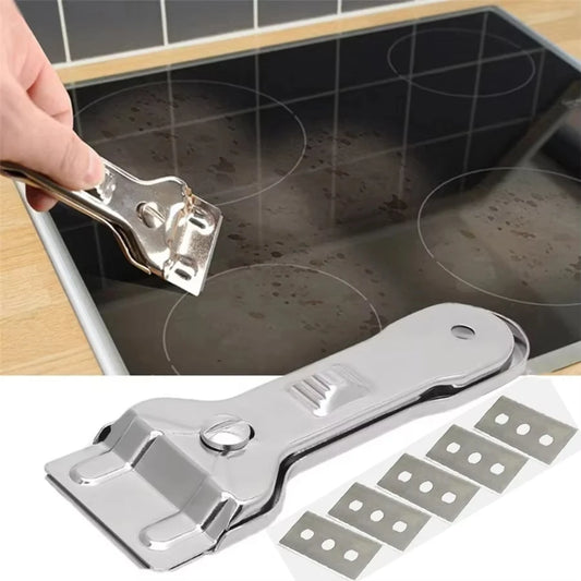 Razor Blade Scraper Paint Scraping Tool With 5 Blades Stainless Steel Retractable Hob Spatula Ceramic Induction Cleaning Tools