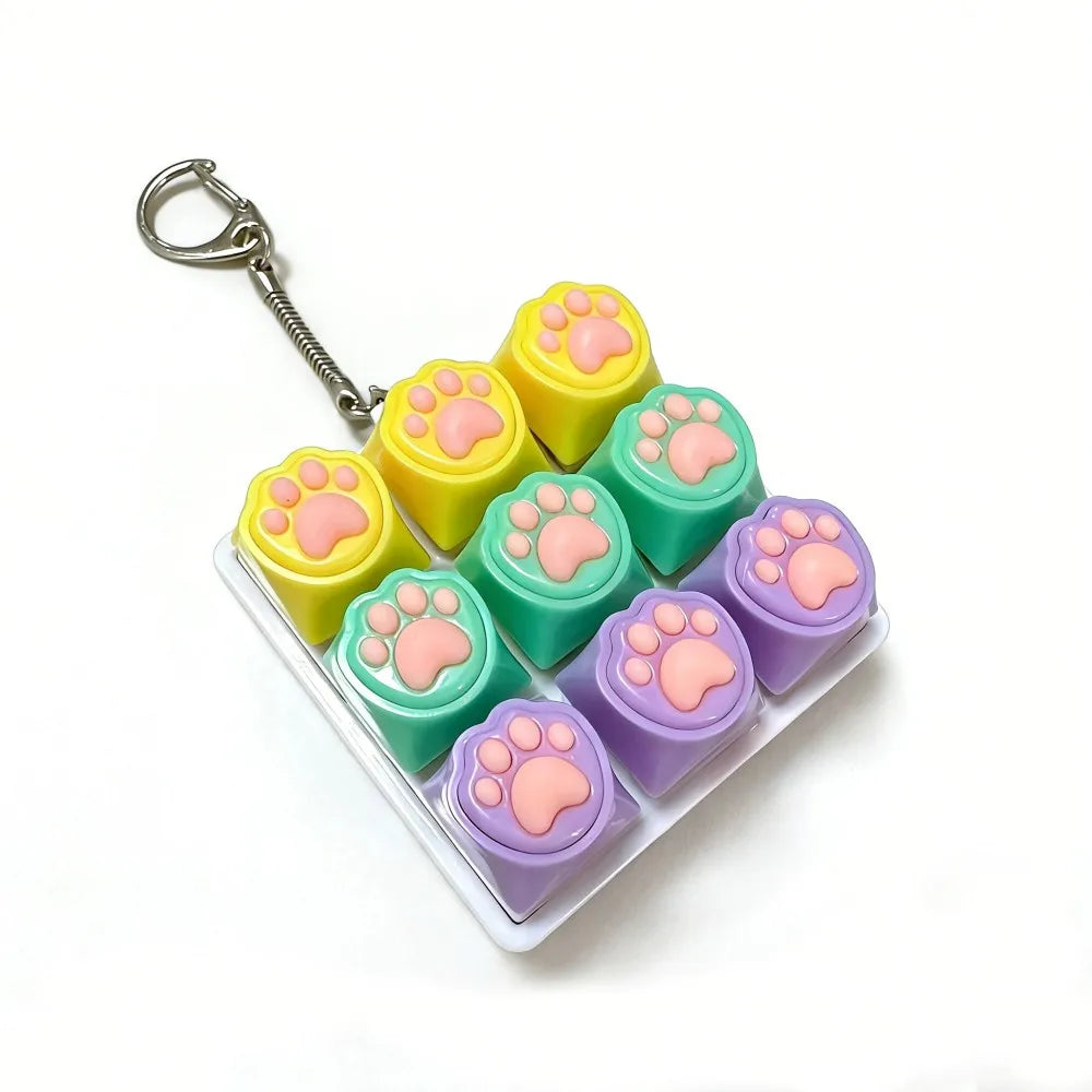 Cute Cat Claw Keychain 4/9 Keys Keyboard Decompression DIY Keyboard Keychain For Gifts