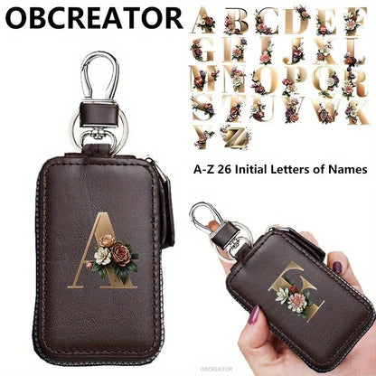 YSB-28 Vintage Alphabet CoffeeKey Pouch A-Z 26 Initial Keychain, Unisex KeyPouch, WalletHolder，Car Key Case, Men'sKey Pouch Gift